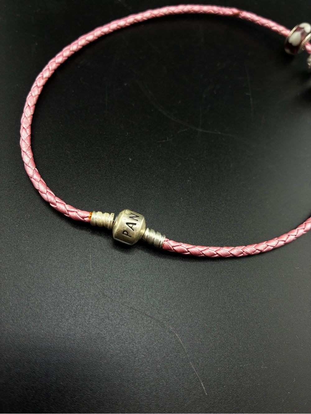 Pandora Pink Braided Necklace with pink/purple Bead Charms and Ballet slippers - Picture 5 of 14